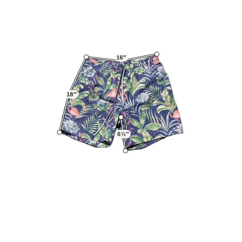NWT J.McLaughlin Gibson Swim Trunks Mens L Navy/Green/Blue  Flamingo Palm Mesh
